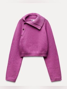 Zara Knit Sweater with an asymmetric lapel collar